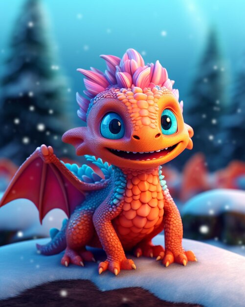 There is a cartoon dragon with a pink mohawk sitting on a rock generative ai