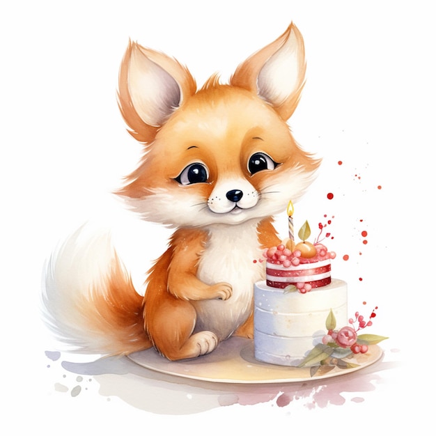 there is a cartoon fox that is sitting next to a cake generative ai