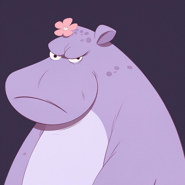 Photo there is a cartoon hippo with a flower on its head generative ai