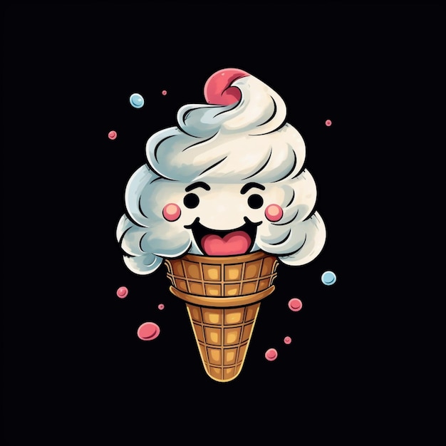 Photo there is a cartoon ice cream cone with a pink cherry on top generative ai