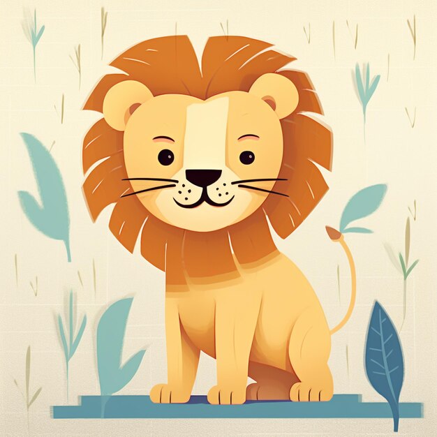 there is a cartoon lion sitting on a blue table generative ai