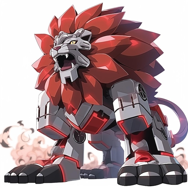 there is a cartoon of a lion with a red mane generative ai