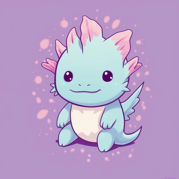 There is a cartoon of a little blue dragon with pink hair generative ai