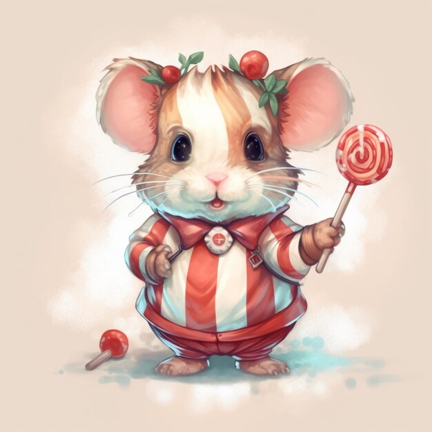 there is a cartoon mouse holding a lollipop in its hand generative ai