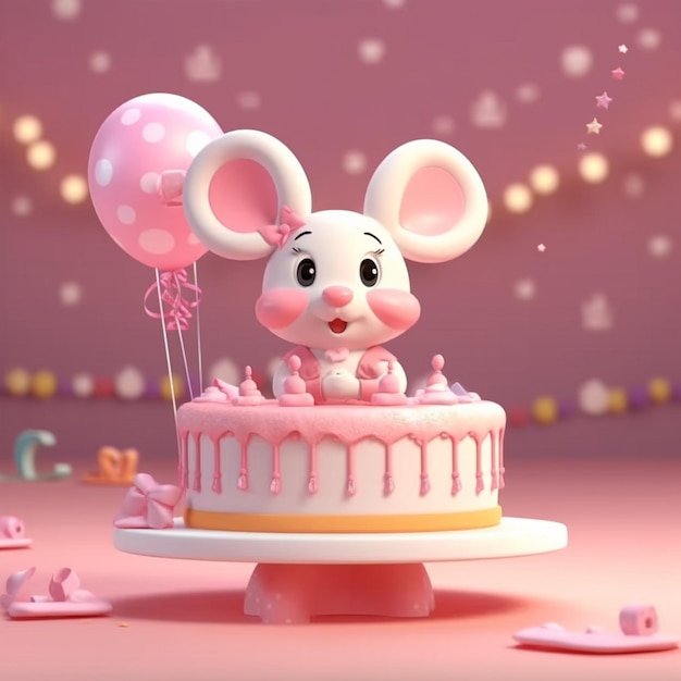 there is a cartoon mouse sitting on top of a cake generative ai