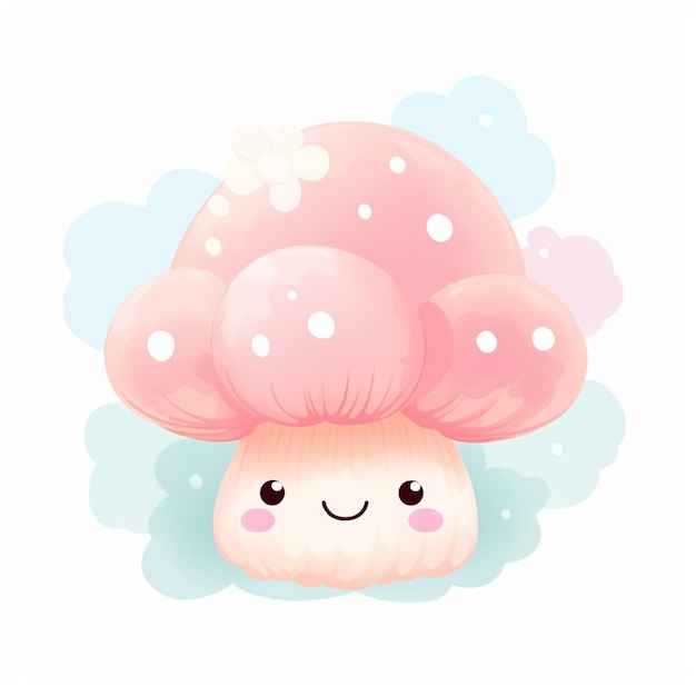 there is a cartoon mushroom with a pink hat on it generative ai