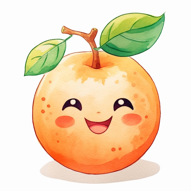 There is a cartoon orange with a green leaf on it generative ai