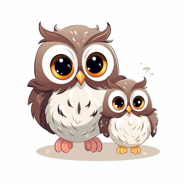 Photo there is a cartoon owl and a baby owl sitting together generative ai