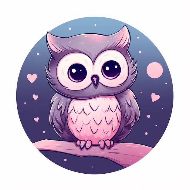 there is a cartoon owl sitting on a branch with hearts generative ai