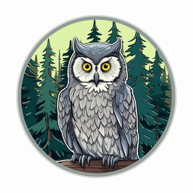 there is a cartoon owl sitting on a tree stump in the woods generative ai