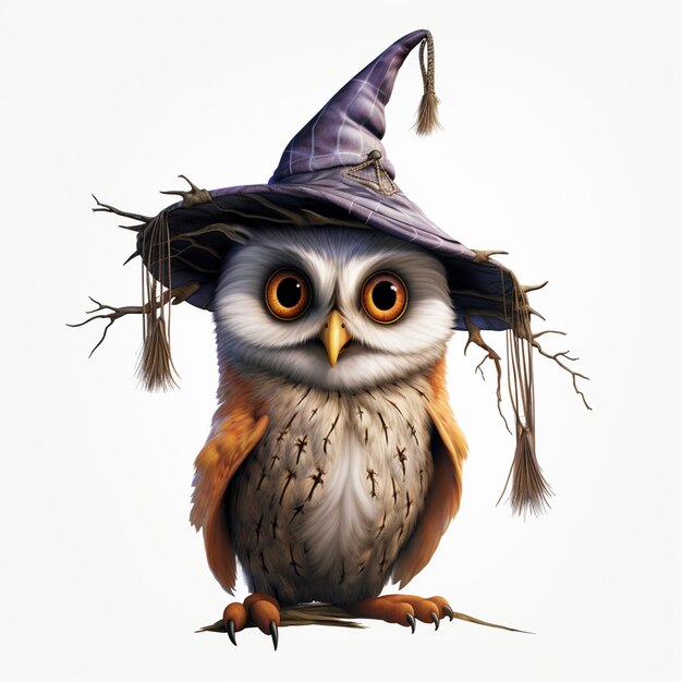 there is a cartoon owl wearing a witch hat and holding a broom generative ai