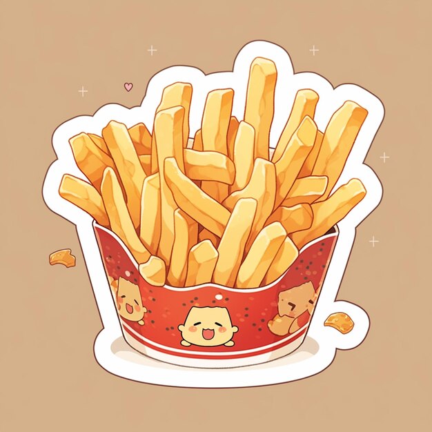 there is a cartoon picture of a bowl of french fries generative ai