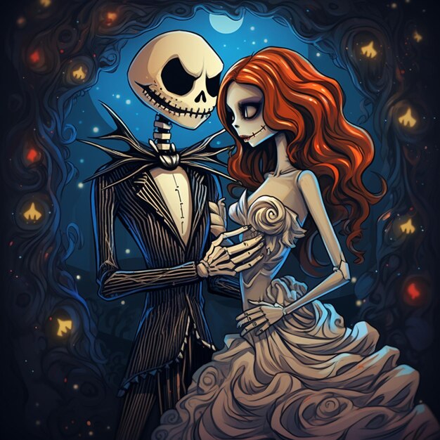 there is a cartoon picture of a couple dressed up as jack and sally generative ai