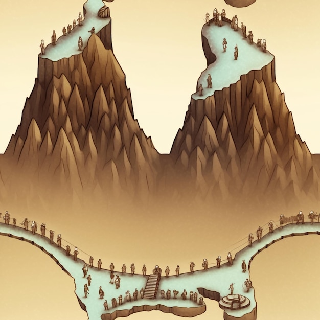 there is a cartoon picture of a mountain with a bridge generative ai