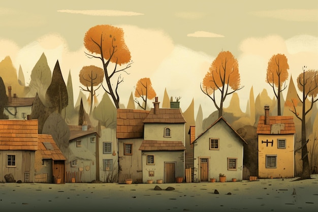 there is a cartoon picture of a town with a lot of trees generative ai