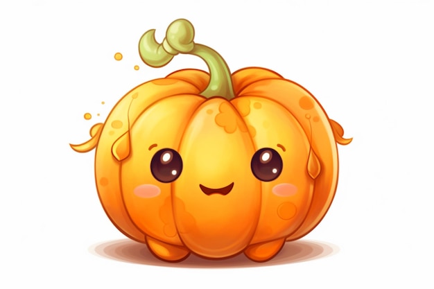 There is a cartoon pumpkin with a green leaf on top generative ai