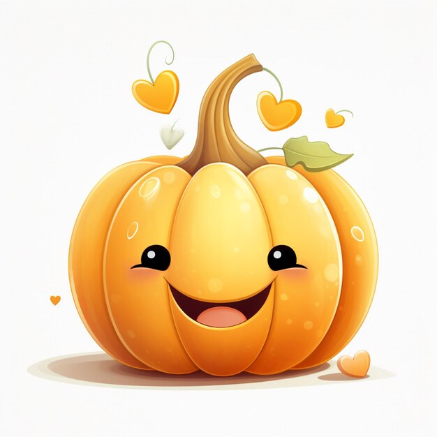 Foto c'è una zucca dei cartoni animati con una faccia felice e cuori generativi ai