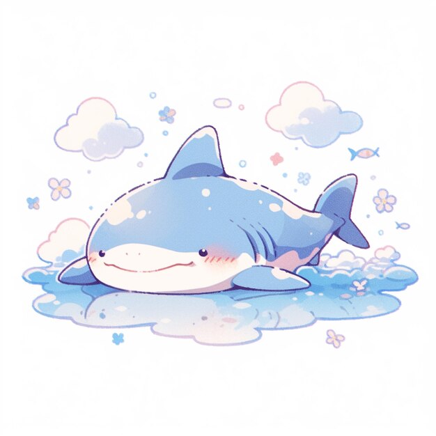 there is a cartoon shark that is laying down on the ground generative ai