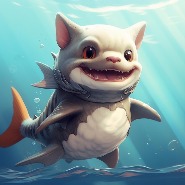 there is a cartoon shark with a fishy face and a smile generative ai