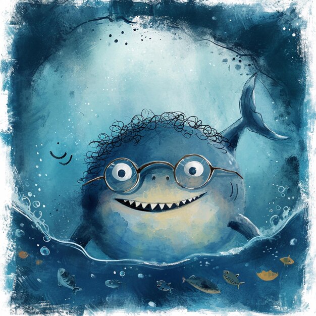 Photo there is a cartoon shark with glasses and a fish with a smile generative ai