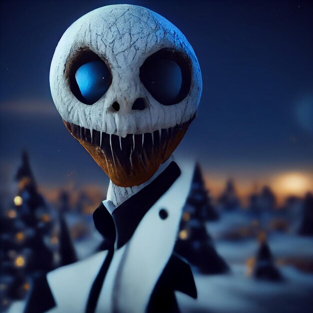 There is a cartoon skeleton with a white jacket and black bow tie generative ai