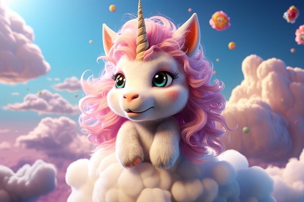 there is a cartoon unicorn sitting on a cloud with a rainbow mane generative ai