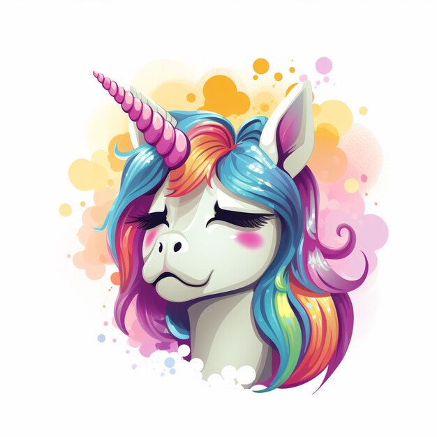 there is a cartoon unicorn with a colorful mane and a pink nose generative ai