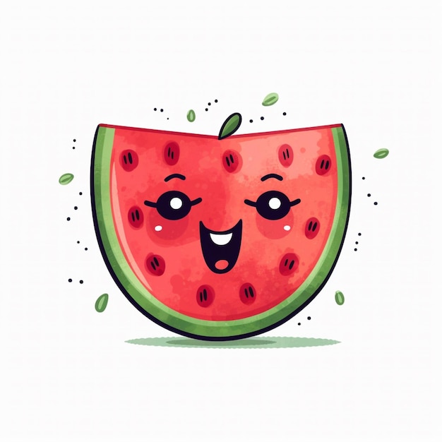 There is a cartoon watermelon with a face and eyes generative ai