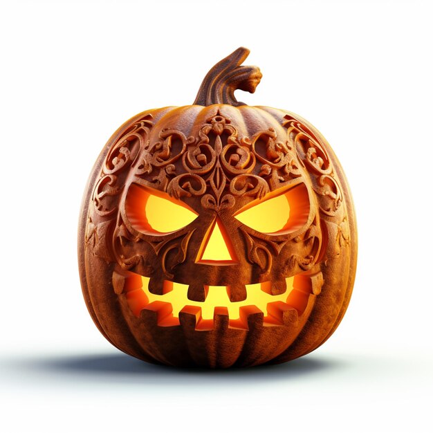 there is a carved pumpkin with a carved face on it generative ai