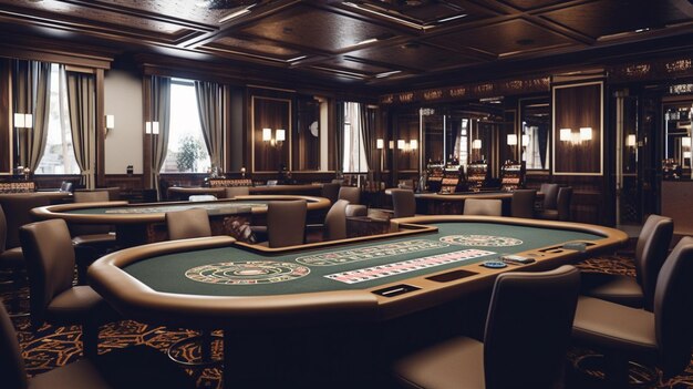 There is a casino table with a blackjacker and a casino card table generative ai