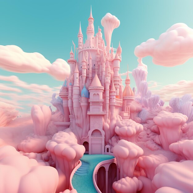 There is a castle in the clouds with a blue stream coming out of it generative ai