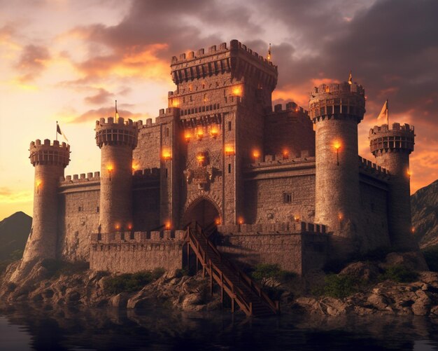 Premium AI Image  small evil castle minecraft