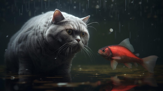 there is a cat and a fish in the water generative ai