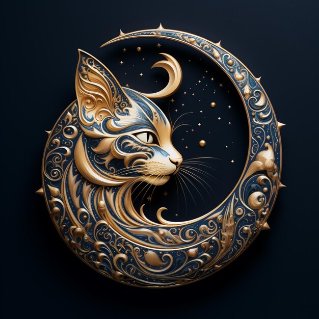 there is a cat sitting on a crescent with a moon in the background generative ai