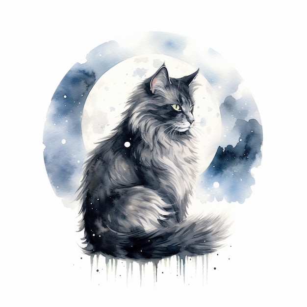 there is a cat sitting in front of a full moon generative ai