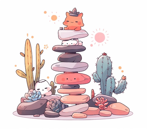 there is a cat sitting on top of a pile of rocks generative ai