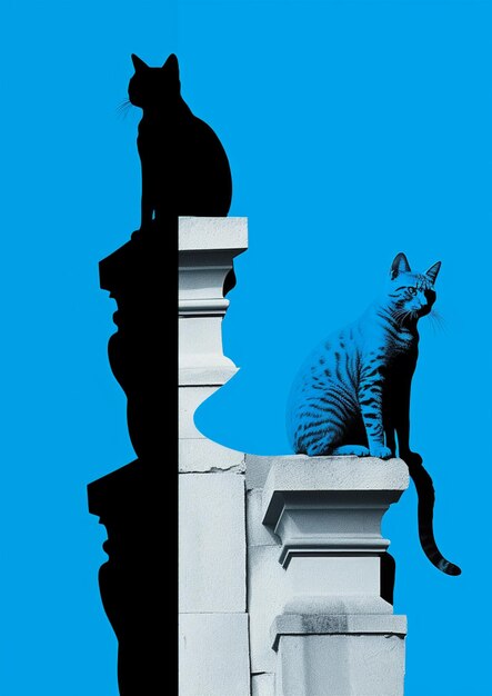 Photo there is a cat sitting on a wall with a blue background generative ai