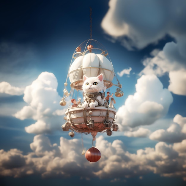 there is a cat that is flying in a hot air balloon generative ai