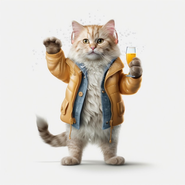 there is a cat that is holding a glass of wine generative ai