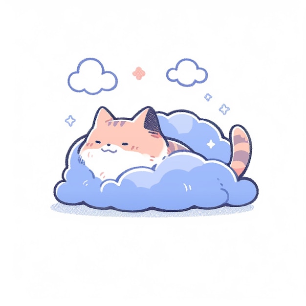Photo there is a cat that is laying on a cloud with a hat generative ai