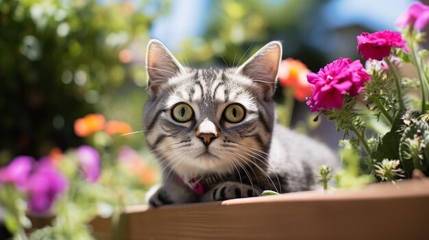 there is a cat that is laying down in a flower pot generative ai