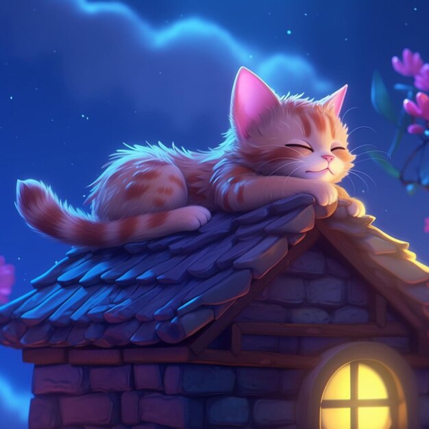 There is a cat that is laying on top of a roof generative ai