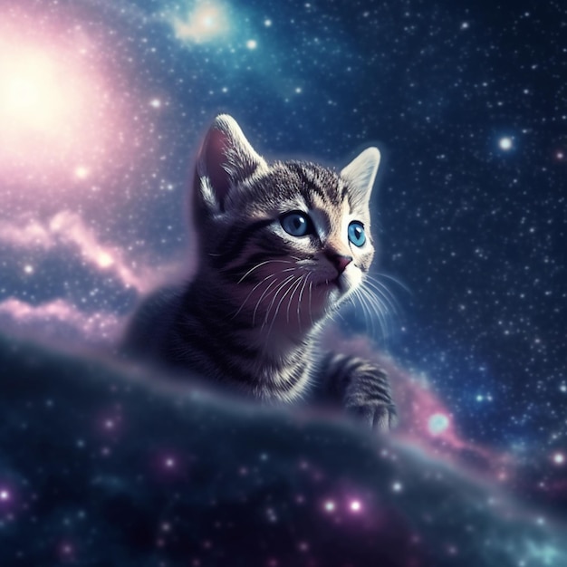 There is a cat that is looking up at the stars generative ai