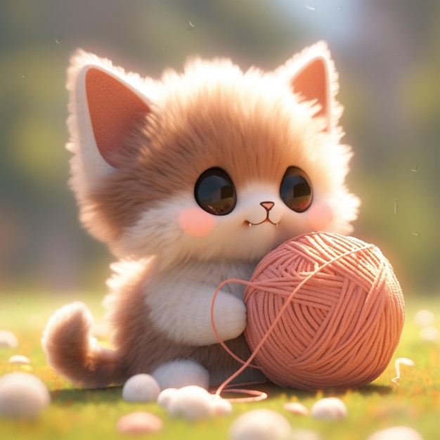 Photo there is a cat that is playing with a ball of yarn generative ai