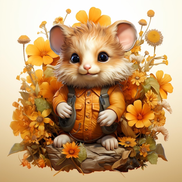 There is a cat that is sitting in a basket of flowers generative ai