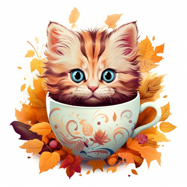 Photo there is a cat that is sitting in a cup of coffee generative ai