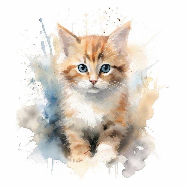 there is a cat that is sitting down with a watercolor effect generative ai