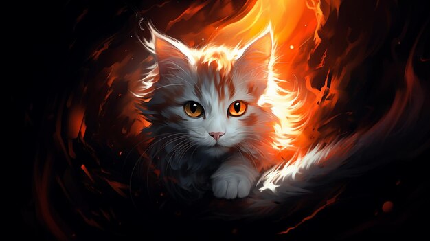 There is a cat that is sitting in a fire ring generative ai