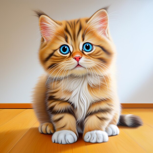 there is a cat that is sitting on the floor with blue eyes generative ai