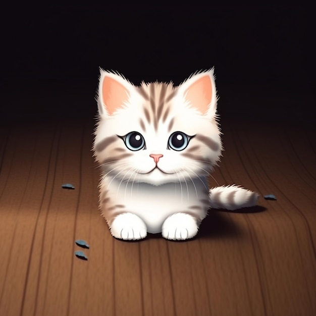 There is a cat that is sitting on the floor with a lot of food generative ai